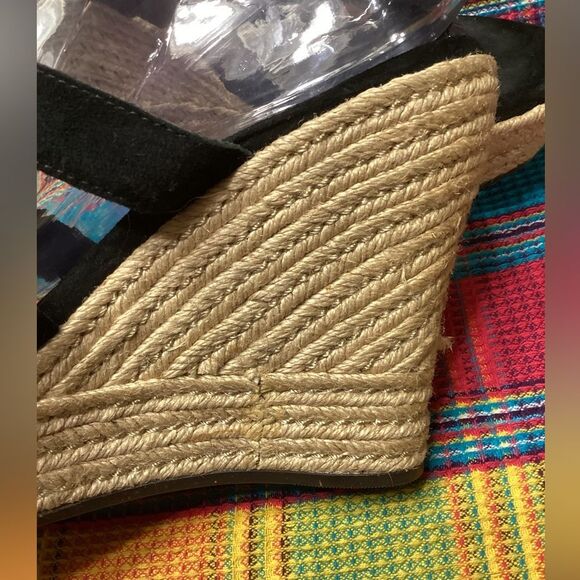 Ugg Black High Heeled Slip on Leather Sandals Braided Jute Covered Heels Sz 9 - Picture 7 of 16